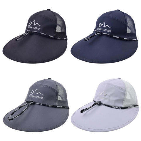 Outdoor Sun Hat Wide Brim Cotton Breathable Mesh Fishing Hiking Adjustable Windproof Rope Mountain Embroidery For Men