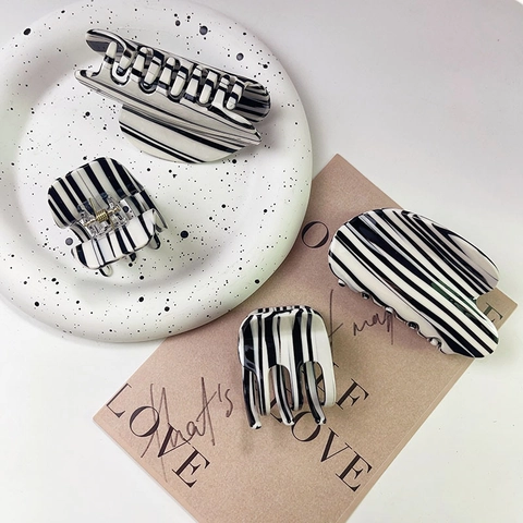 Zebra Streifen Haarklammer Aus Acetat Schwarz Weiß Geometrisch Hai Haarnadel Für Frauen Minimalistisch Elegant Retro Stil