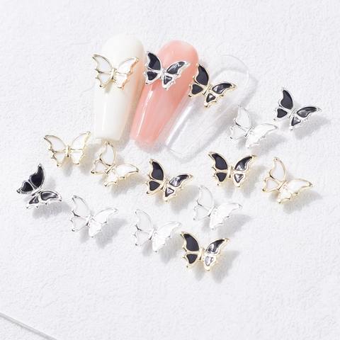 Amuletos De Mariposa Para Uñas 3D Aleación Esmalte Decoraciones Para Manicura DIY Joyería De Mariposa Blanco Y Negro Estilo Ins