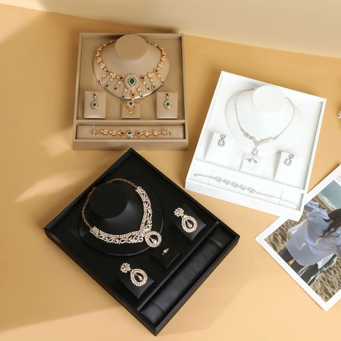 Multi-functional Jewelry Display Tray Organizer Box Velvet PU Leather Necklace Ring Earring Holder Storage Luxury Case