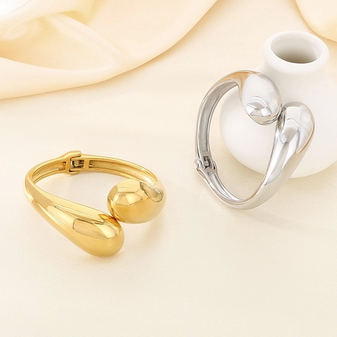 Brazalete De Acero Inoxidable Con Gota De Agua Irregular Pulsera De Puño Abierto Pulido Espejo Joyería Minimalista