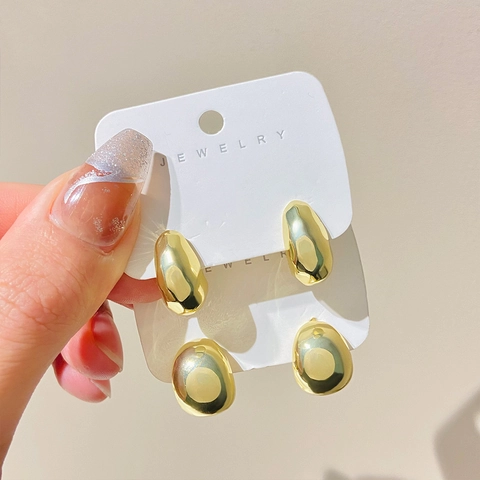 Minimalist Copper Water Drop Stud Earrings For Women High Gloss Metallic Liquid Lava Design Bean Earrings Personalized Jewelry Gift