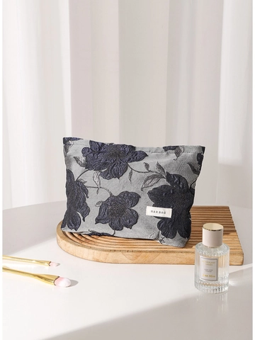 Trousse Trucco Floreale Jacquard Vintage Borsa Cosmetici In Tela Portatile Organizzatore Da Viaggio Per Donne