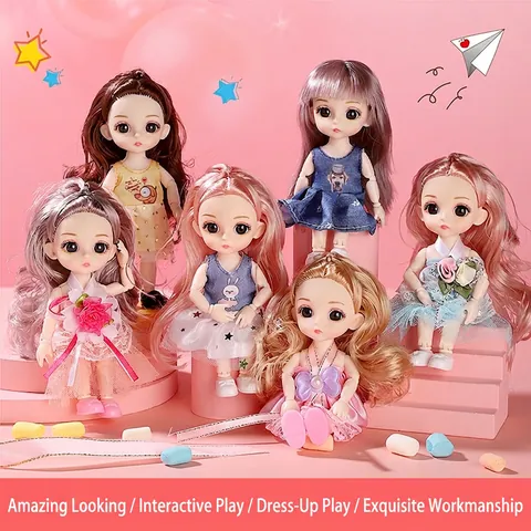BJD Ball Jointed Doll Movable Mini Fashion Toy For Girls Colorful Long Hair Princess Dress Casual Outfits Plastic Vinyl