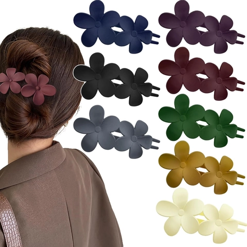 Matte Flower Hair Clips Elegant Double Blossom Duckbill Pins For Women Back Of Head Styling Accessories Frosted Resin