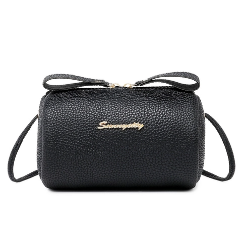Bolso Bandolera Cilíndrico de Cuero de PU con Patrón de Lichi para Mujer Elegante Lazo Cremallera Bolso de Hombro Pequeño