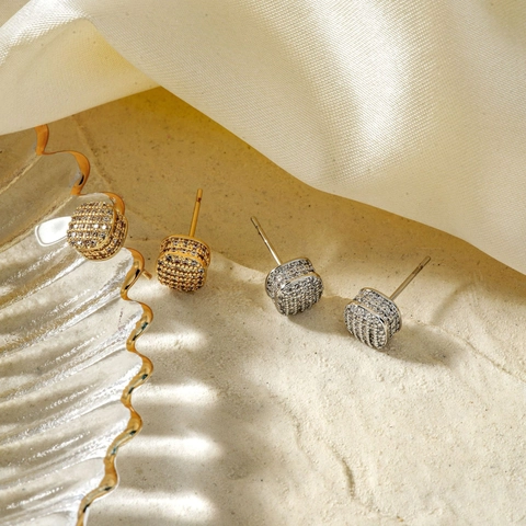 Pendientes de Botón Cuadrados de Cobre con Strass para Mujer Brillante Geométrico Chapado en Oro Plata Joyería de Moda Regalo