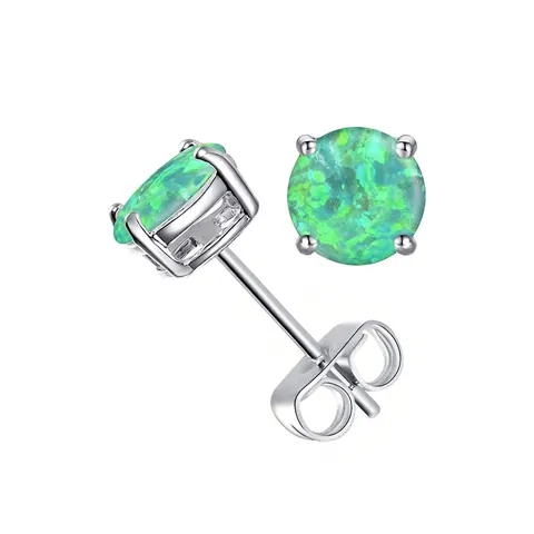 Fashion Round Artificial Opal Stud Earrings For Women Copper Gold Plated Synthetic Green Blue Orange Opal Ear Jewelry