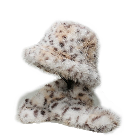 Leopardenmuster Kunstfuchs Pelz Anglerhut Schal Set Winter Warm Plüsch Fischerhut Winddicht Outdoor Pendler Zubehör Damen