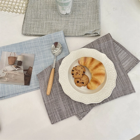 Nordic Cotton Linen Placemat Heat Resistant Minimalist Striped Grid Pattern Dining Table Mat For Home Kitchen Decor