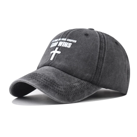Cappellino Da Baseball In Cotone Lavato Retrò Distressed Stampa Croce Lettera God Wins Cappello Sportivo All'Aperto Uomo Donna