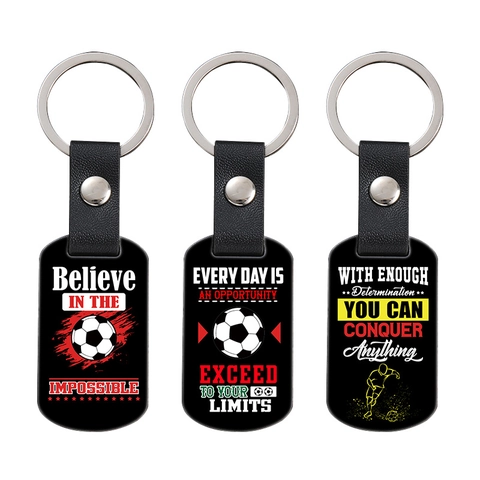 Porte-clés Sportif de Football Motivant en Cuir et Métal avec Citations Inspirantes pour Cadeau de Famille Amis de l'Équipe