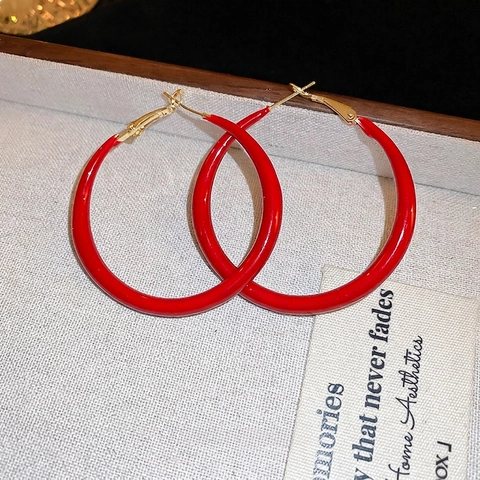 Rode Emaille Creolen Voor Dames Retro Geometrische Cirkel Sieraden Met 925 Sterling Zilveren Oorbel Post Elegant