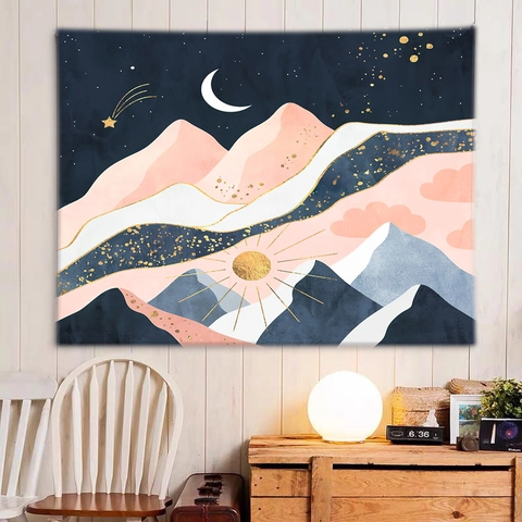 Abstract Mountain Landscape Tapestry Polyester Wall Hanging Bohemian Art Decor For Bedroom Living Room Dormitory