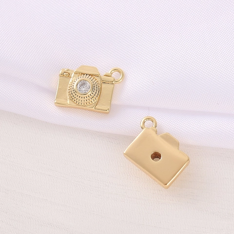 Camera Shape Pendant Copper Gold Plated With Zircon Mini Retro Charm For DIY Jewelry Making Accessories