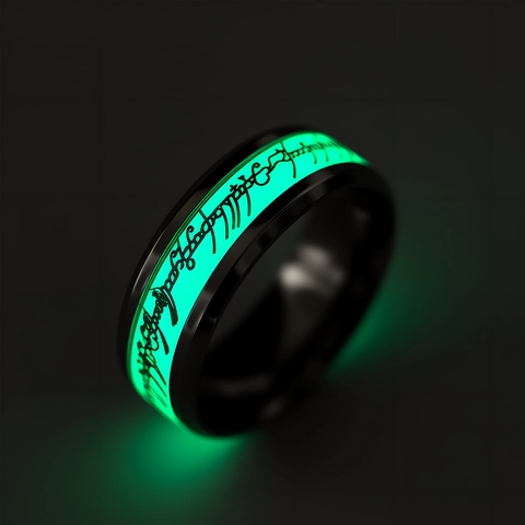 Elvish Script Luminous Ring Stainless Steel Glow In The Dark Band Vintage Fashion Party Jewelry For Men Women