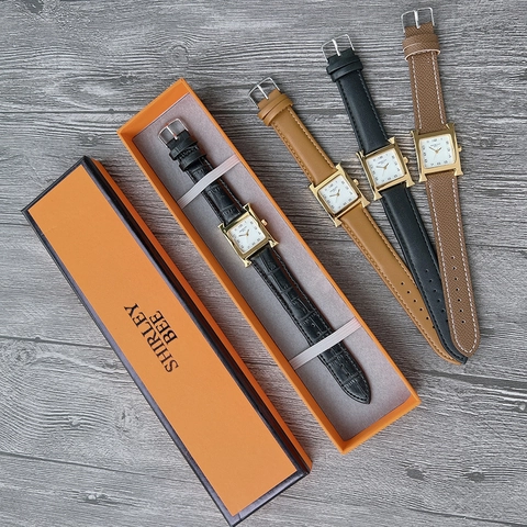 Women Quartz Watch Fashion Square H-Shaped Alloy Case Leather Strap Elegant Analog Wristwatch Retro Style Ladies Accessory