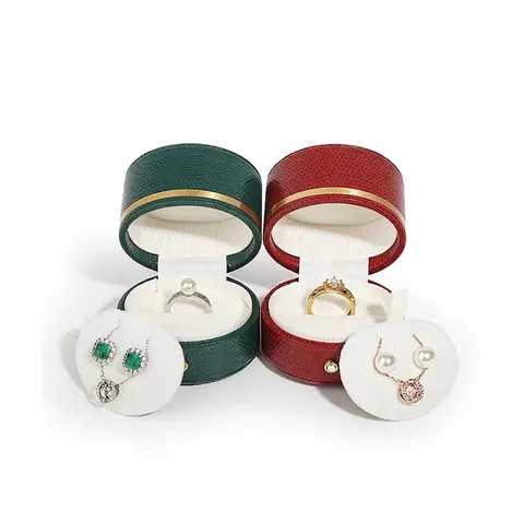 Elegant Cylindrical Jewelry Box Organizer PU Leather Velvet Lining For Rings Necklaces Earrings Luxury Portable Storage