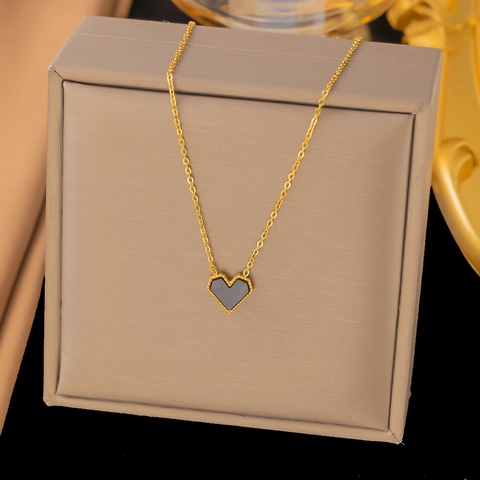 Collana Braccialetto con Pendente a Cuore in Madreperla in Acciaio Inossidabile per Donna Gioielli con Catena a Clavicola Minimalista Oro 18K