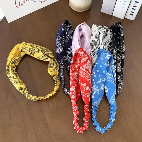 Retro Paisley Print Hair Band For Women Cloth Cross Knot Elastic Headband Yoga Sports Hair Accessories