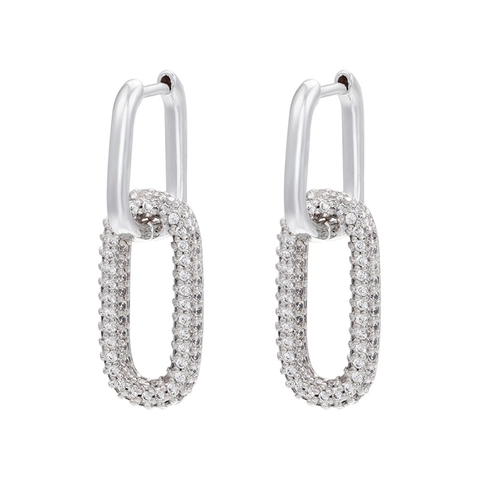 Orecchini a Cerchio Rettangolari Geometrici in Rame Moderni da Donna con Strass Micro Intarsiati Doppia Maglia Catena Gioielli Regalo
