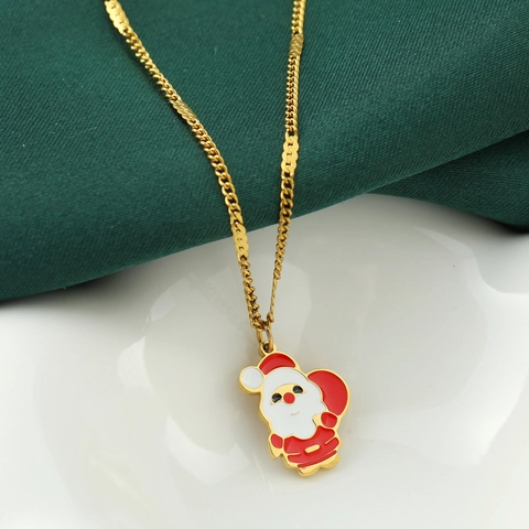 Collier Pendentif Noël en Acier Inoxydable Émail Père Noël Renne Bonhomme de Neige Arbre pour Femmes Bijoux de Mode de Vacances