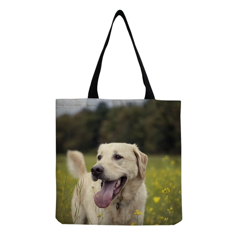 Dames Linnen Tote Bag Grote Capaciteit Herbruikbare Shopping Schoudertas Schattige Hond Dier Digitale Print Casual