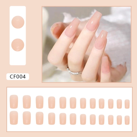 Solid Pink Press On Nails Glossy Medium Square Artificial Fake Nails Full Cover For Women Gentle Simple Style