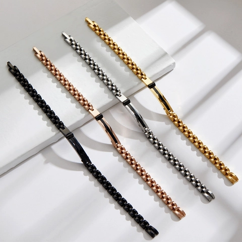 Mode Edelstahl Geometrische Platte Uhrenarmband Link Armband Für Herren Damen Unisex Galvanisierter Metallschmuck Geschenk