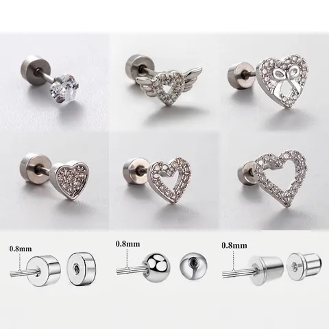 Heart Cubic Zirconia Cartilage Stud Earrings Titanium Steel Screw Back Flat Back Sweet Piercing Jewelry For Women