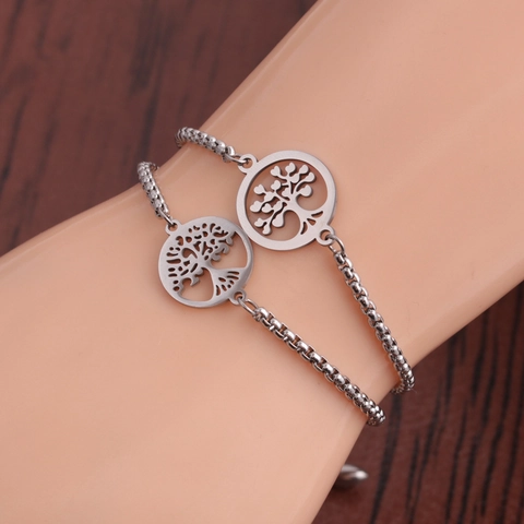 Bracciale Albero Della Vita Acciaio Inossidabile Ciondolo Rotondo Cavo Catena A Maglie Regolabile Gioielli Per Donna