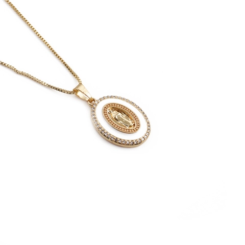 Collana Pendente Vergine Maria Rame Placcato Oro Smalto Zircone Gioielli Religiosi Catena Box Per Donna