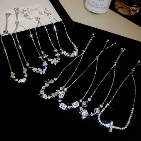 Bracciale Da Donna In Rame Con Zircone Farfalla Fiore Croce Cuore Pendenti Chiusura A Scorrimento Regolabile Gioielli Eleganti
