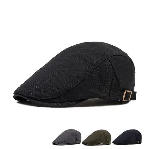 Vintage Flat Cap Cotton Breathable Mesh Adjustable Buckle Outdoor Sun Protection British Style Beret For Men