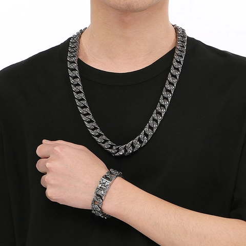 Collana E Bracciale A Catena Cubana Con Teschio Acciaio Inossidabile Gioielli Stile Vintage Punk Hip Hop Per Uomini