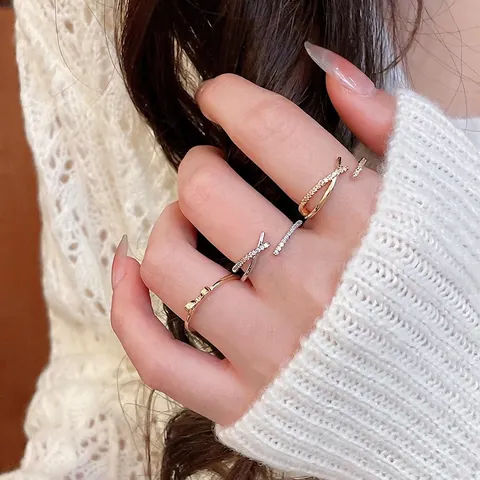 Anillos Abiertos De Cobre De Moda Con Lazo De Circonita Y Diseño Cruzado Ajustable Joyería De Lujo Para Mujeres
