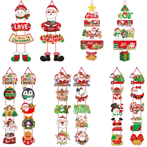 Christmas Door Hanging Couplet Decoration Santa Claus Snowman Printed Hanging Banner For Xmas Party Home Porch Gate Ornaments