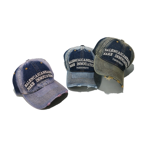 Vintage Πλυμένο Denim Καπέλο Μπέιζμπολ Με 3D Κέντημα Γραμμάτων Distressed Σκισμένο Γείσο Ρετρό Street Style Ρυθμιζόμενο