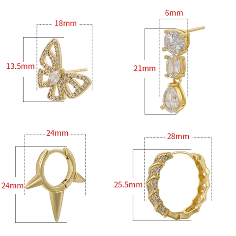 Copper Zirconia Butterfly Water Drop Spike Hoop Earrings Creative Geometric Gold Silver Earring For Women Jewelry