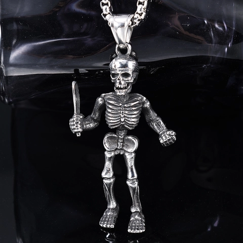 Punk Skull Reaper Warrior Pendant Necklace Stainless Steel Vintage Silver Gothic Halloween Jewelry For Men Women
