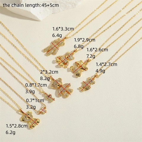Cute Bear Pendant Necklace 14K Gold Plated Copper Zircon Animal Choker Trendy Jewelry For Women