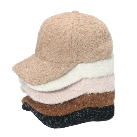 Gorra De Béisbol Para Mujer Invierno Cálida Sherpa Vellón Peluche Punto Color Sólido Ajustable Exterior Visera Curva
