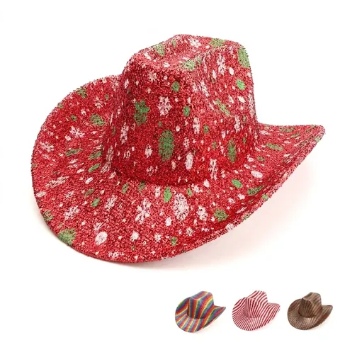 Western Cowboy Hat Sequined Glitter Christmas Party Costume Rainbow Striped Jazz Performance Accessory For Men Women