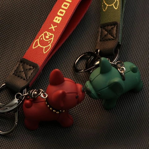Cute Cartoon French Bulldog Keychain With Gold Stamping PU Leather Rope Resin Dog Bag Charm Key Ring For Women Couples Gift