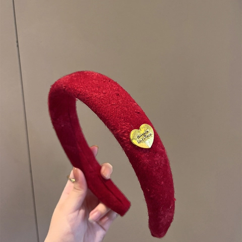 Roter Samthaarreif Mit Goldenem Herzanhänger Französischer Retro Stil Dicker Haarschmuck Für Damen Elegant