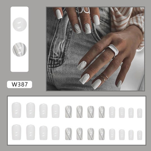 Faux Ongles À Presser Texture Arbre Blanc Gris Motif Marbre Minimaliste Carré Pour Femmes