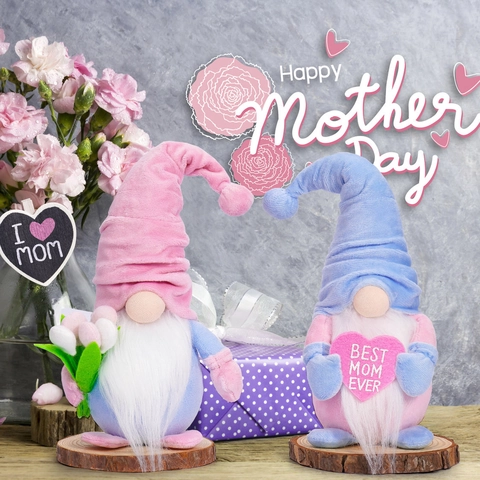 Décorations Gnomes Lumineux Fête des Mères Peluche Nain Sans Visage Fait Main Avec Cœur Tulipe Ornement Tomte Cadeau