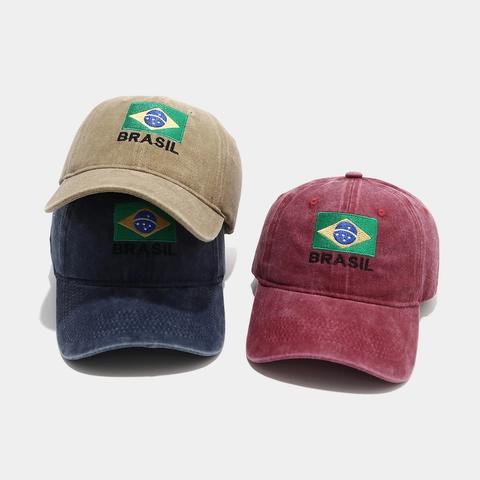 Cappello Da Baseball Cotone Lavato Ricamo Bandiera Brasile Stile Retro Regolabile Berretto Sole
