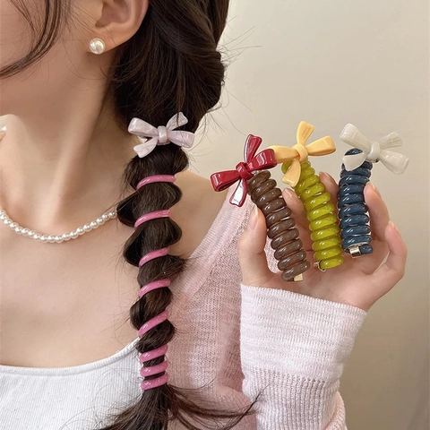 Elegante Acetaat Strik Telefoonsnoer Haarelastiekje Spiraal Bubble Braid Haartouw Voor Vrouwen Mode Handgemaakte Accessoires