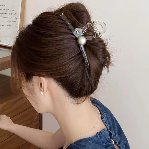 Pinza Para El Cabello Grande Plástico Color Gelatina Flor Perla Artificial De Imitación Diamante De Imitación Accesorios Elegantes Para Mujeres